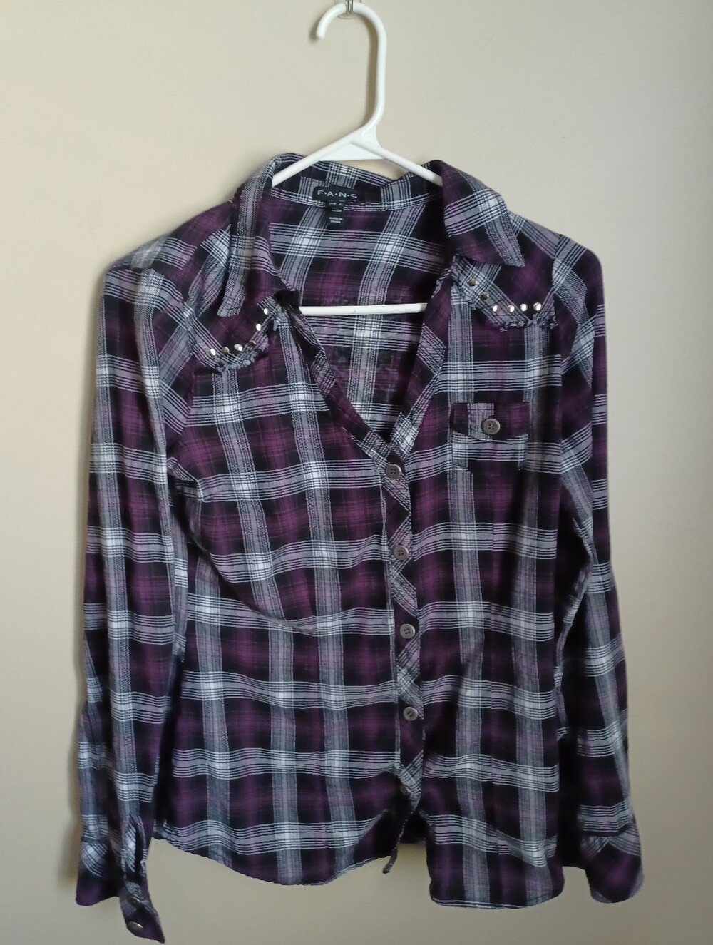 Women's Size Large Long Sleeve Button-down Plaid Flannel Purple Multicolor Shirt